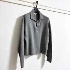 ユニクロ スムースコットンリラックスポロセーター M グレー