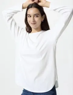 【1度着用のみ】ソフトコットンラウンドヘムT/長袖　ホワイトXLサイズ