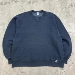 ラッセルアスレチック　前V　無地　ブランク　長袖スウェット　古着　杢ネイビー　L