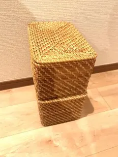 無印良品 重なるラタン長方形ボックス フタ付き2個セット