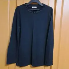 ビーズ装飾付き ブラック 長袖 Tシャツ M