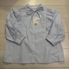 タグ付き新品　Honeys フリルブラウス 水色ストライプ Sサイズ　推し活