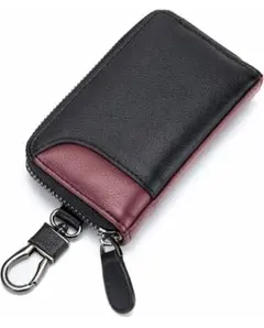 キーケース メンズ 本革 2つ外側ポケット 6連 パスケース 多機能 ファスナー