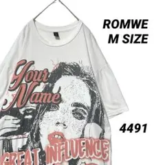 ロムウェ ガール イラスト Tシャツ ホワイト M古着 半袖 オーバーサイズのサムネイル
