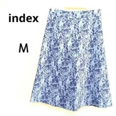 index 青系花柄フレアスカート M ひざ丈 裏地 上品 きれいめのサムネイル
