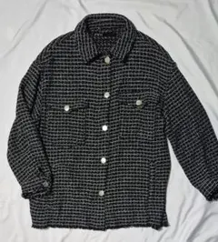 ZARA ツイード ジャケット ブラック チェック柄 L