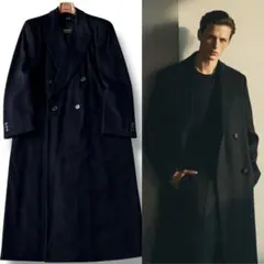 ジョルジオ アルマーニ ダブル ロング チェスター コート 黒 48 XL程