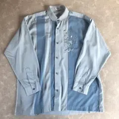 used レトロ 青系 刺繍 シャツ 古着 ヴィンテージ vintageのサムネイル