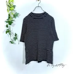 UNIQLO ユニクロ ボーダー リブ カットソー 五分袖 XL 紺 白