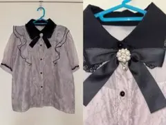 ROJITAグレー フリル付き 半袖シャツ