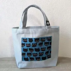 黒猫達 トートバッグ ライトブルー色 猫バッグ　贈り物 猫雑貨