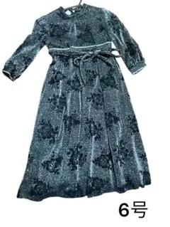 日本製 6号 フォーマルワンピース 黒 花柄 ラメ入り 長袖 発表会 冠婚葬祭