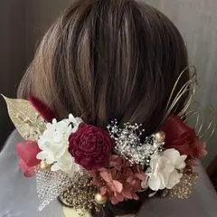 お着物や袴に合うレッド系♡ドライフラワー髪飾り♡成人式　結婚式　和装　七五三　袴