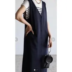 【apretro】Vネックロングジャンパースカート/ベスト ジレ 前後 3WAY