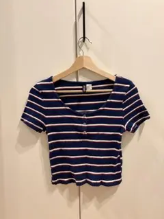 H&M レディースネイビー ストライプ Tシャツ Mのサムネイル