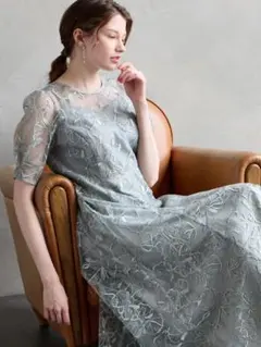 Apuweiser-riche チュール刺繍ラッフルドレス 結婚式 お呼ばれ S