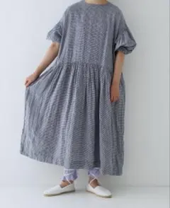 nestRobe リネンギンガムバルーンスリーブワンピース