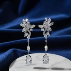 花デザイン ロング ドロップピアス 揺れる キラキラ 披露宴 卒業式 卒園式