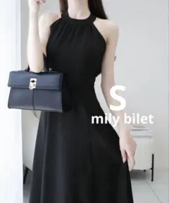 mily bilet パッド付 アメスリワンピ 黒 S ブラック ロングドレス
