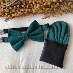 キッズから大人の方まで★蝶ネクタイ＆チーフランダムドットグリーンSサイズBタイプ