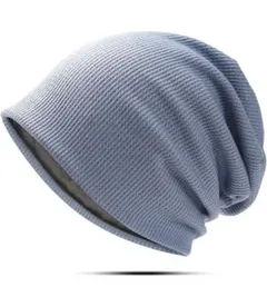 ニット帽 男女兼用 ブルー シンプル 帽子 暖かい 蒸れにくい