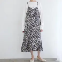 ViS♡リトルフラワーキャミワンピース♡ブラックF♡着回し♡冬コーデ美品♡ビス♡