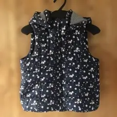 【24土25日発送プチバトー10ans138㎝花柄ダウンベスト フード付取外し可