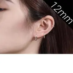 フープピアス 12mm 2個 リング 男女兼用 両耳金属アレルギー対応 シルバー