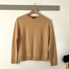 UNIQLOカシミヤ100%、クルーネックニット、薄黄橙色、レディースS