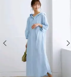 お値下げ中～フード付き ワンピース 水色 ストライプ～お値下げ中～