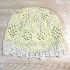 ハンドメイド♡夏素材 ニット帽 クリーム＆ホワイト