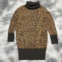 Pinore ロングニット M 薄手 タートルネック　レオパード