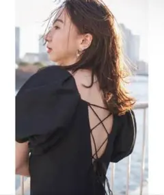 【美品】FRAY I.D レースアップパフスリーブワンピース ブラック 0サイズ