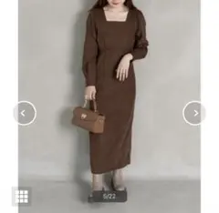 【RANDA】タックショルダーIラインワンピース ブラウン