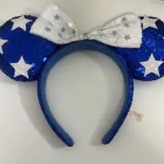ディズニー　カチューシャ　スパンコール　ミニー　青　星　ドット
