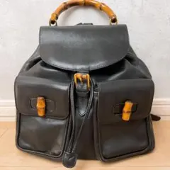 GUCCI オールドグッチ バンブー リュックサック レザー ターンロック 黒のサムネイル