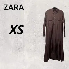 ZARA ブラウン XS シャツワンピース インポート 長袖ワンピース 大きめ