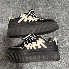 厚底プラットフォームスニーカー ブラック/ベージュ