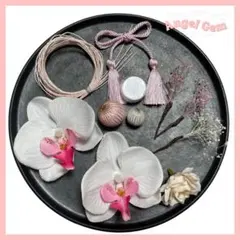 【ラメ付】ホワイトピンク胡蝶蘭髪飾り 水引和玉成人式結婚式卒業式和装前撮り振袖袴