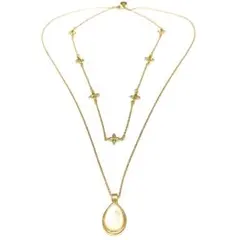 E0081 マザーオブパール レディース 2連 ネックレス ゴールド ペンダント