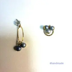 …822＊ 「ブルーベリー」　　ハンドメイド　イヤリング　ピアス　アシンメトリー