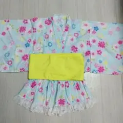 水色花柄 浴衣ドレス 130cm