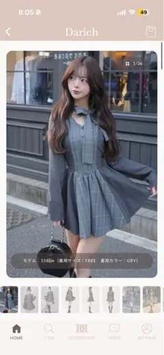 Darich チェックストライプバルーンミニワンピース free