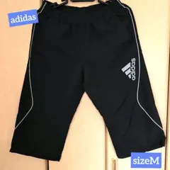 adidas　アディダス 黒 　七分丈パンツ 膝下　ロゴ入り　メンズ　M