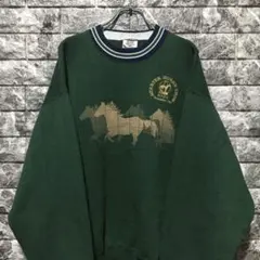 希少 JERZEES スウェット USA製 ホース HORSE 刺繍 グリーン