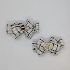 量産型 ツイード リボン ヘアクリップ 上品 大人かわいい ハンドメイド