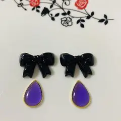 ハンドメイド　キュアアルカナ・シャドウイメージ　デコパーツ　黒リボン　紫しずく