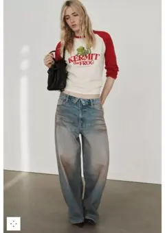 新品 ZARA ミッドライズ折り返しウエストデニムパンツ 34 アクネ風 完売