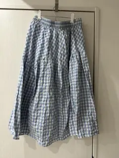 フレアスカート 青と白 ギンガムチェック