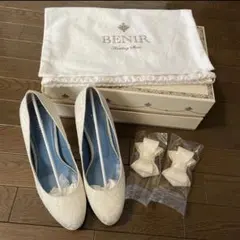 BENIR ウェディングシューズ 33 レース クローズトゥ リボン付き